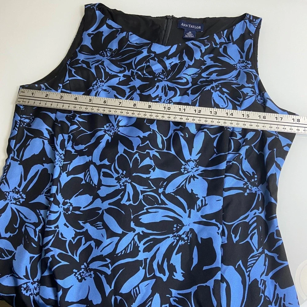 Ann Taylor Womens Silk Floral Print Sleeveless Sheath Dress Career Party Blue 10